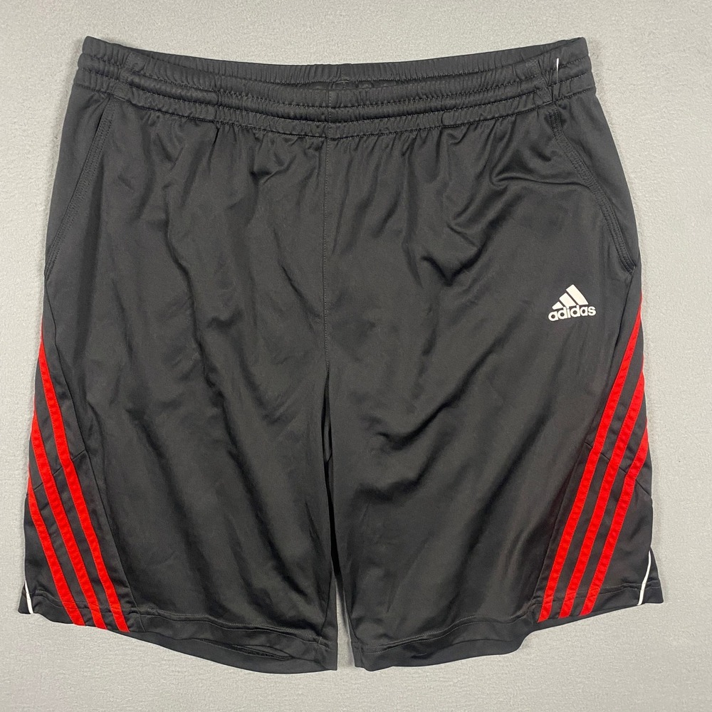 Adidas Athletic Shorts Mens XL Black‎ Red 3-Stripe Performance Basketball Gym